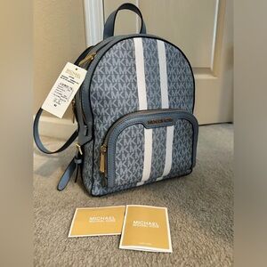 Michael Kors Jaycee Medium Backpack Sky Blue with White Stripes